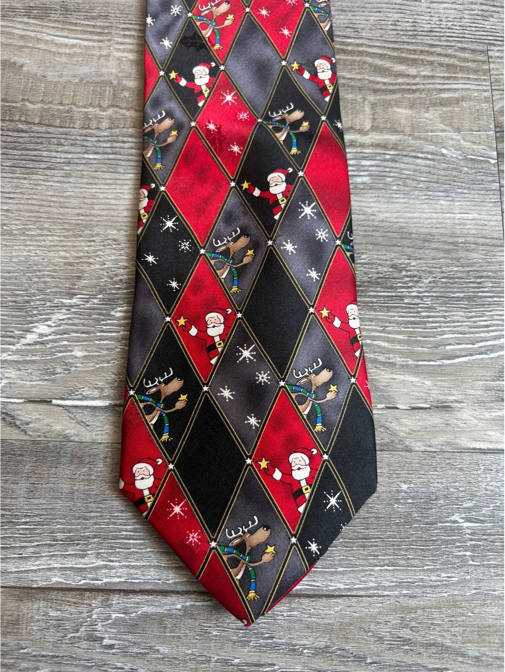 Noel Men's Festive Holiday Tie with Santa and Reindeer Diamond Pattern, 3-Inch,